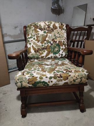 Divano Vintage in Legno e Tessuto (1 divano, 2 poltrone)