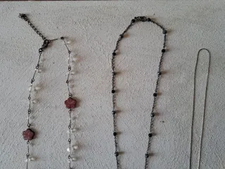 Lotto 3 collane lunghe fiori perline metallo