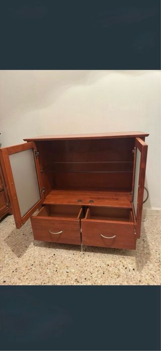 OFERTA Mueble salón vitrina TV madera y cristal