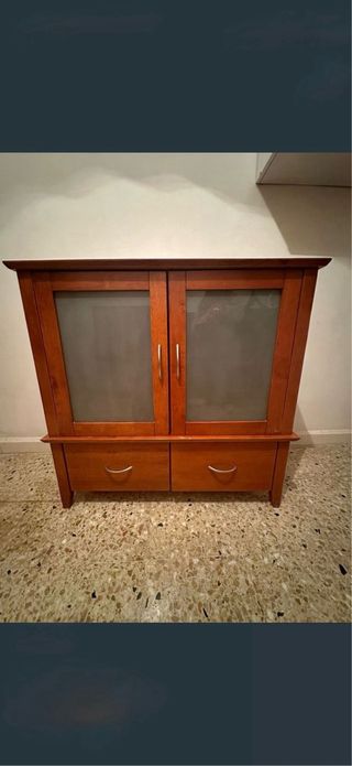 OFERTA Mueble salón vitrina TV madera y cristal