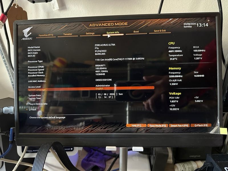 Aorus Z590 Ultra + CPU i7 11700K + 16GB DDR4 3200 afbeelding 3