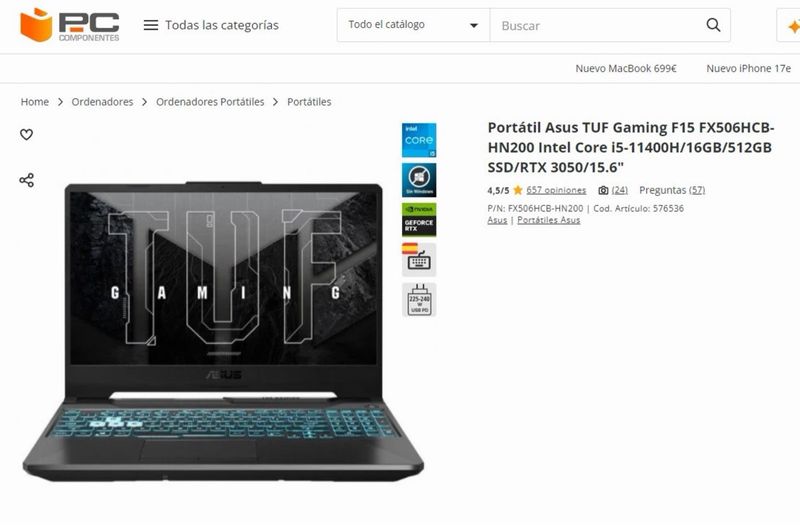 Portátil ASUS TUF Gaming Intel Core i5 16GB RAM afbeelding 7
