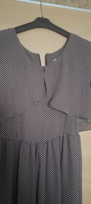 Vestito lungo asimmetrico  a pois bianco marrone