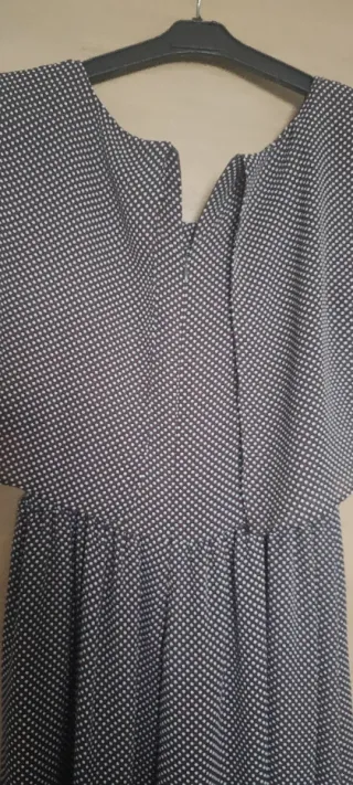 Vestito lungo asimmetrico  a pois bianco marrone