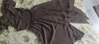 Vestito lungo asimmetrico  a pois bianco marrone