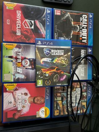 Consola Sony PS4 Negra + 2 Mandos +7 juegos+cables