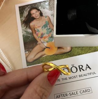 Anillo Pandora Dorado Símbolo infinito  Baño 14k