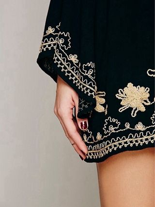Free People Vestido Boho Negro Bordado T. S