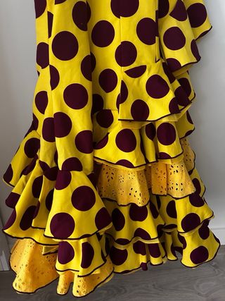 Vestido Flamenca Lunares Amarillo y buganvilla tal