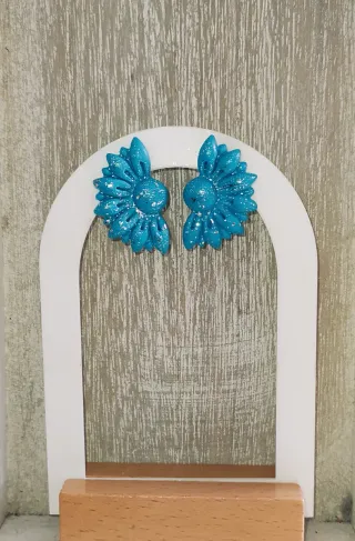 Pendientes flor azul y plata