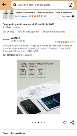 Mesitas de noche blancas de madera nuevas