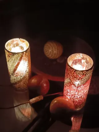 Pareja lámparas tubo mosaico boho/vintage