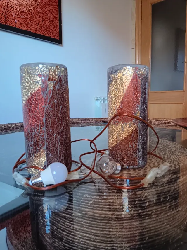 Pareja lámparas tubo mosaico boho/vintage