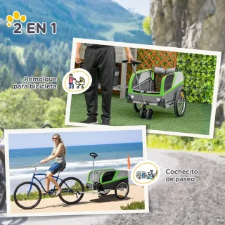 Remolque Bicicleta Perro 2 en 1 Verde