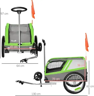 Remolque Bicicleta Perro 2 en 1 Verde