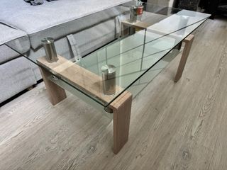 Mesa de centro cristal y madera