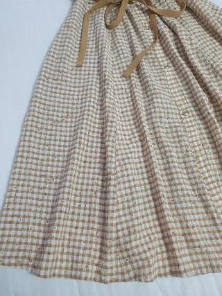 Vestido midi estampado cuadros beige