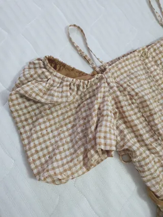 Vestido midi estampado cuadros beige