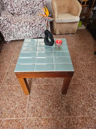 Mesa auxiliar madera maciza y cerámica recoger en