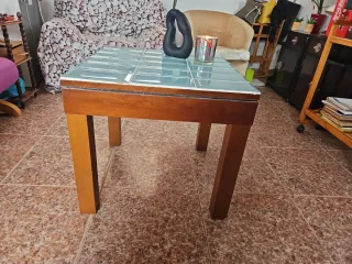 Mesa auxiliar madera maciza y cerámica recoger en