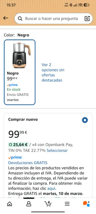 Calentador espumador de leche precintado