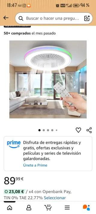 Ventilador de techo con luz LED