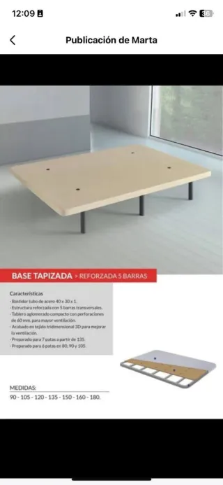 Base tapizada Dinastia 90x190cm+ colchon