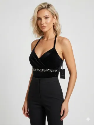 Top Terciopelo Negro Pedrería Talla 44