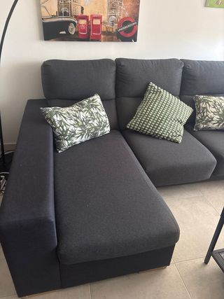 Sofá Chaise Longue Cómodo Tela Marrón/Gris