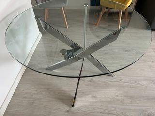 Mesa redonda comedor cristal y metal