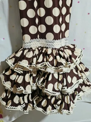 Vestido Flamenca Marrón Lunares Beige T.38