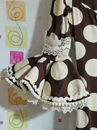 Vestido Flamenca Marrón Lunares Beige T.38