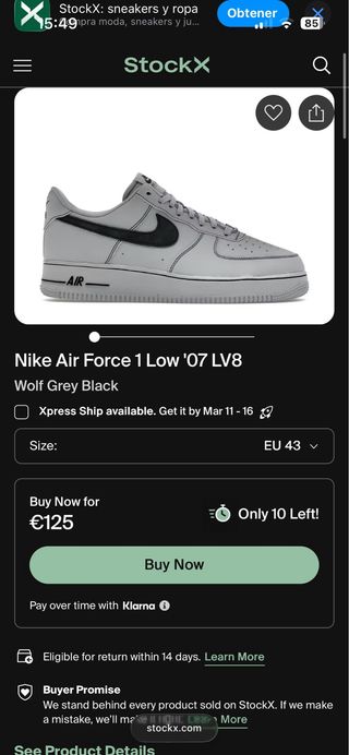 Nike Air Force 1 Gris NUEVAS