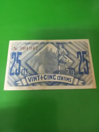 Billete 25 céntimos El Bruch 1937