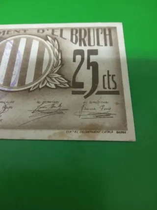 Billete 25 céntimos El Bruch 1937