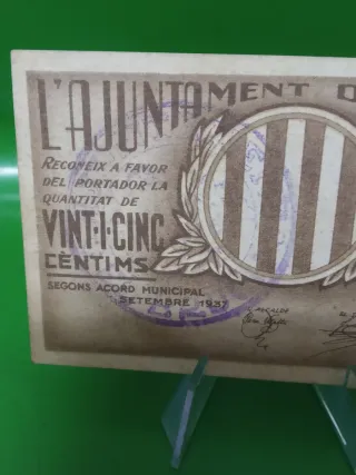 Billete 25 céntimos El Bruch 1937