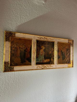 Cuadro antiguo tríptico dorado