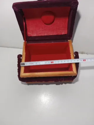 Caja de costura vintage terciopelo y madera