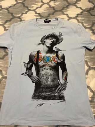 Camiseta Azul con Estampado Hombre