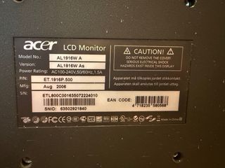 Pantalla Acer AL1916W Plata/Negra