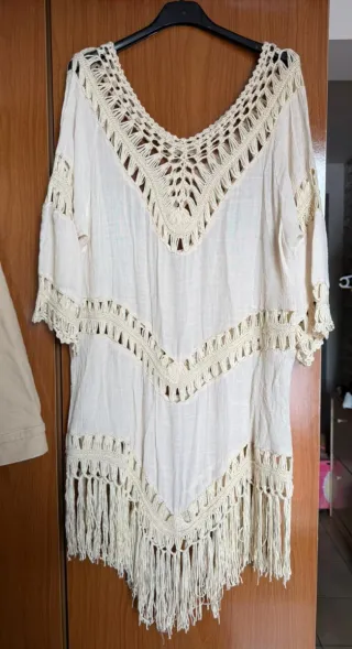 Camisola playa crochet flecos