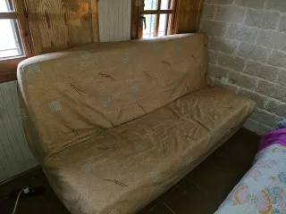 Sofá Cama Tela Beige y Marrón