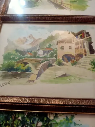 3 Quadri Acquerelli Incorniciati