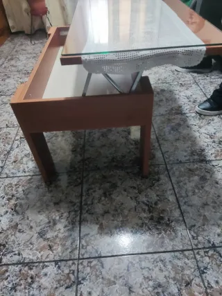 Mesa de centro elevable madera y cristal