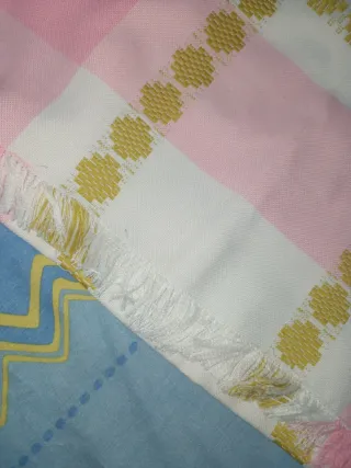 Mantel Mesa Bordado Mano Rosa Blanco, como nuevo