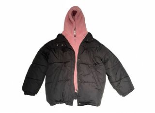 Plumífero abrigado oversize mujer negro rosa M