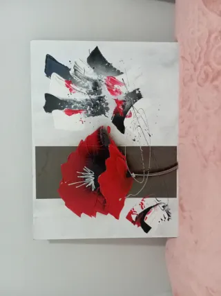 Cuadro abstracto flores rojas y negras