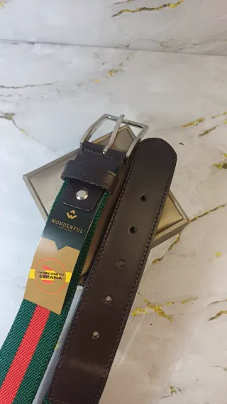 Cinturón Cuero y Tejido Elástico Ajustable