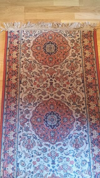 Alfombra Pasillo Lana Beige y Rojo