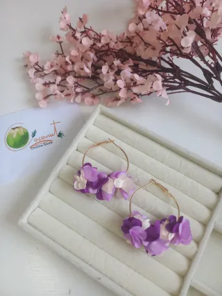 Pendientes Aro Flor Azul y Morado